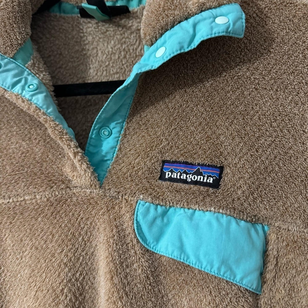 Women’s Patagonia Retool Snap T Pullover Jacket Size Small Fleece Tan Teal EUC - Picture 3 of 7